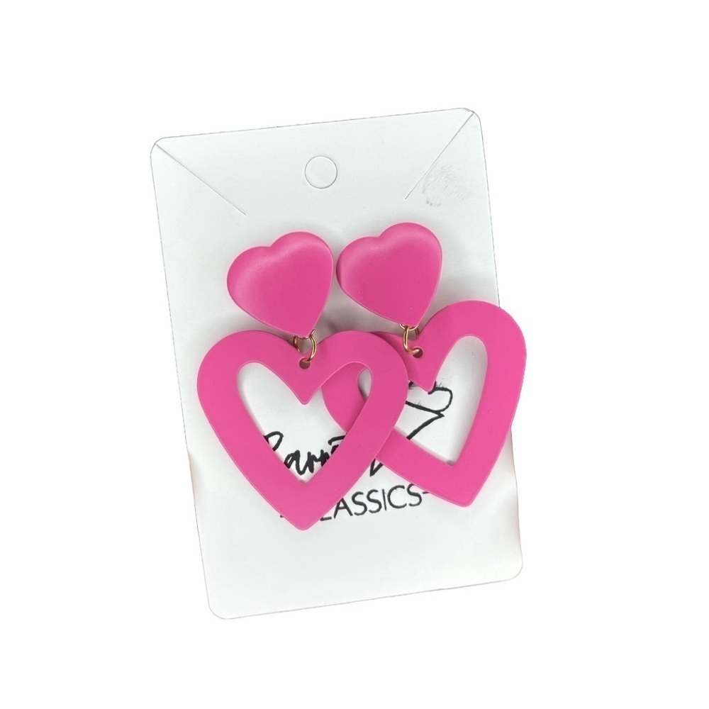 Pink heart lager earrings